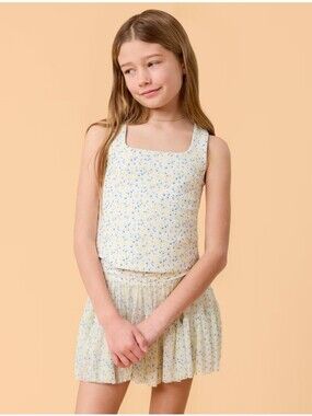 Blogilates Girls' Mommy & Me Ruffle Back Tank Top - White Floral Print XL